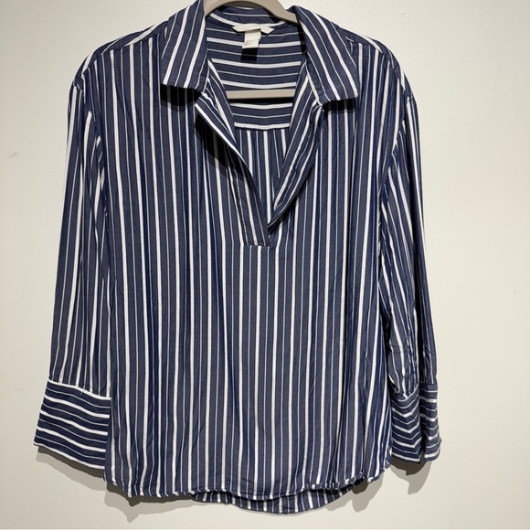 H&M Tops - H&M Blue and White Striped Blouse. Size Medium